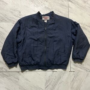 Vintage Campus 100% Silk Navy Bomber Jacket